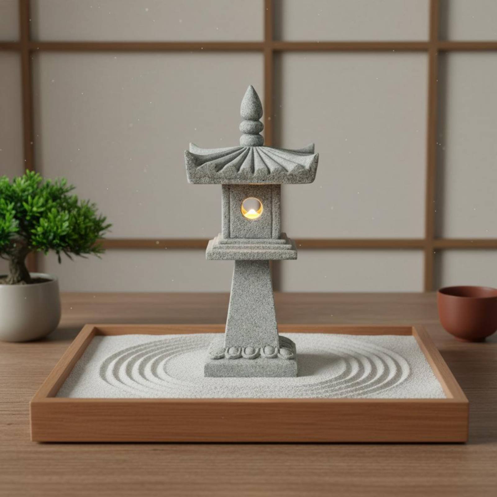 Bonsai Garden Decor - Miniatur-Steinlaterne im Antik-Look, Bonsai-Dekoration, Ruhige Gartenpagode,
