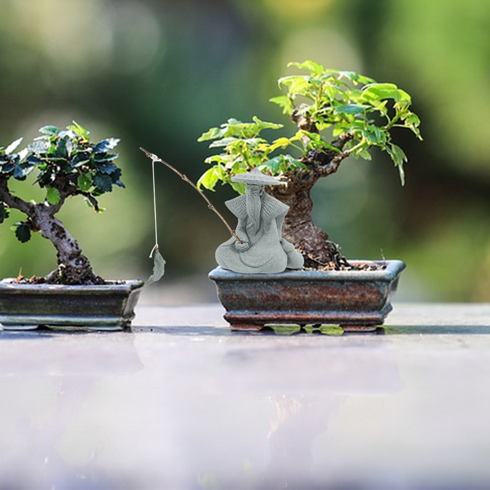 Bonsai Garden Decor - Kleine Fischermännchen-Statue aus Kunstharz, japanische Gartendekoration,