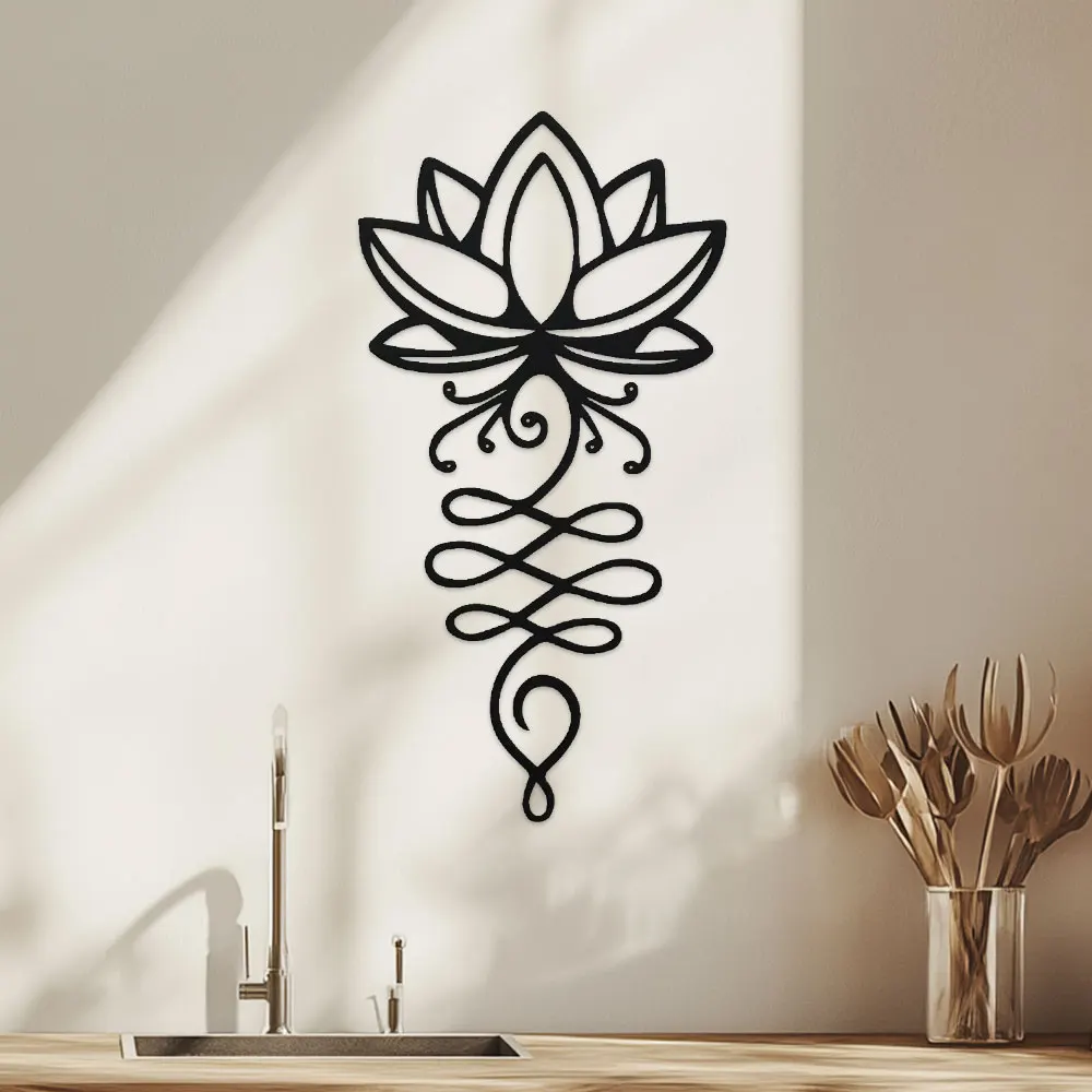 Bonsai Garden Decor - Lotus-Wanddekoration, Metallene Schwarze Lotus-Wandkunst, Hohles Wandlogo,